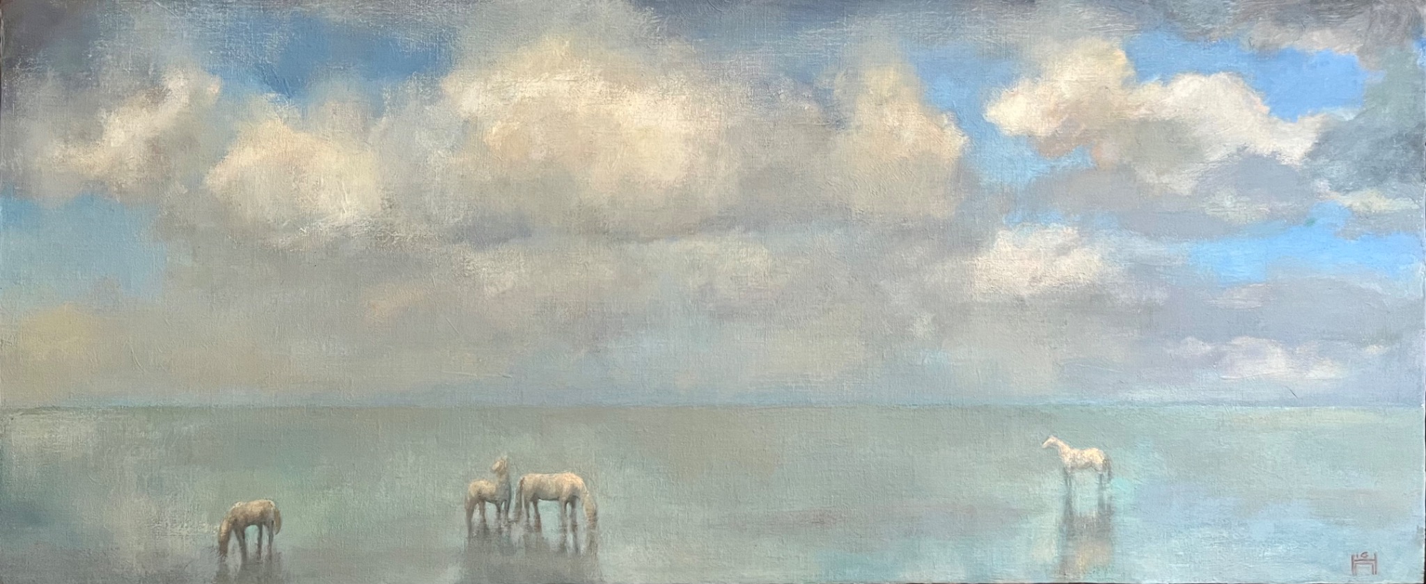 Œuvre de Nadejda Pastoukhova représentant des chevaux dans un paysage lumineux