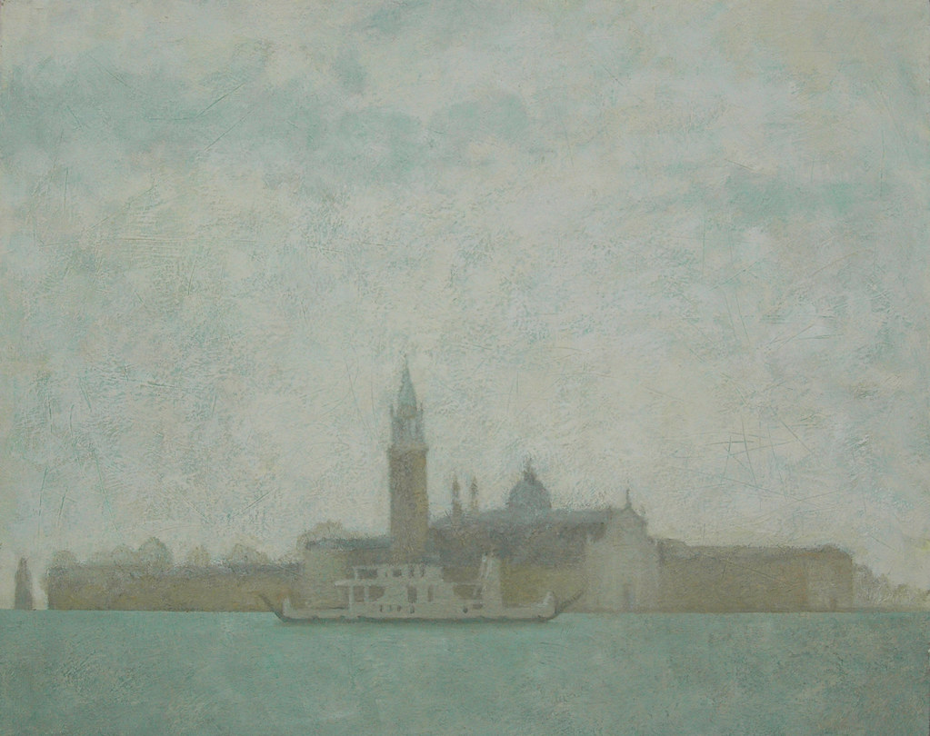 Vue brumeuse de Venise et de son campanile